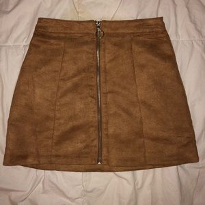 Brown suede skirt with zip up front